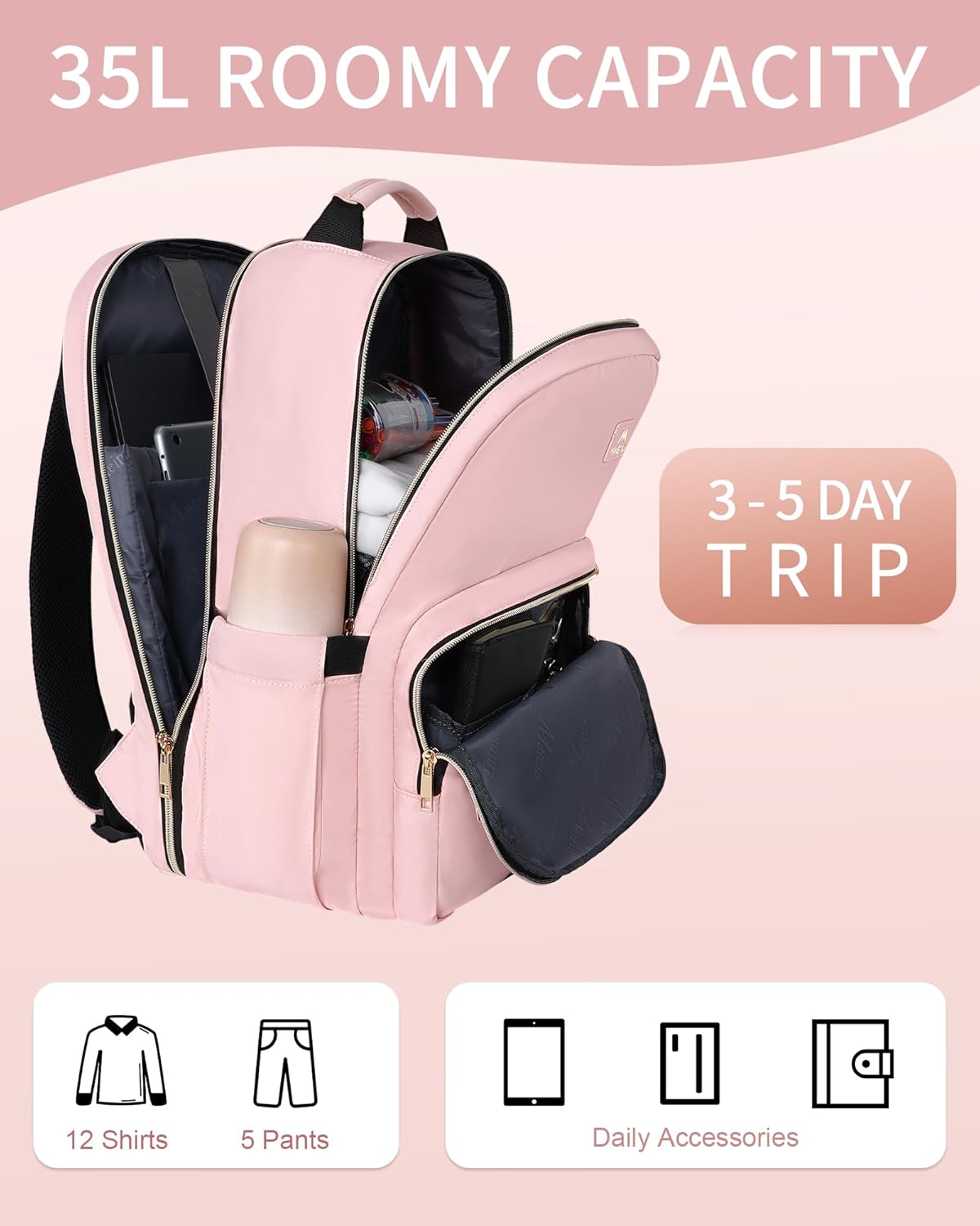 MATEIN Pink Laptop Backpack, 17 Inch TSA Approved Travel Carry On Backpack for Women