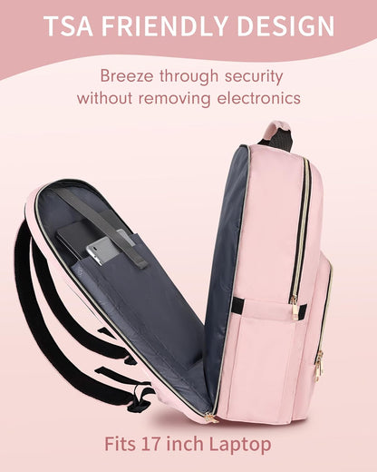 MATEIN Pink Laptop Backpack, 17 Inch TSA Approved Travel Carry On Backpack for Women