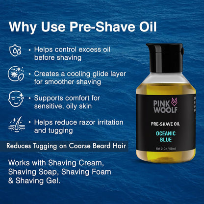 Pink Woolf Pre Shave Oil for Men – Electric &amp; Wet Shave Prep – Helps Reduce Tugging, Razor Burn & Irritation..