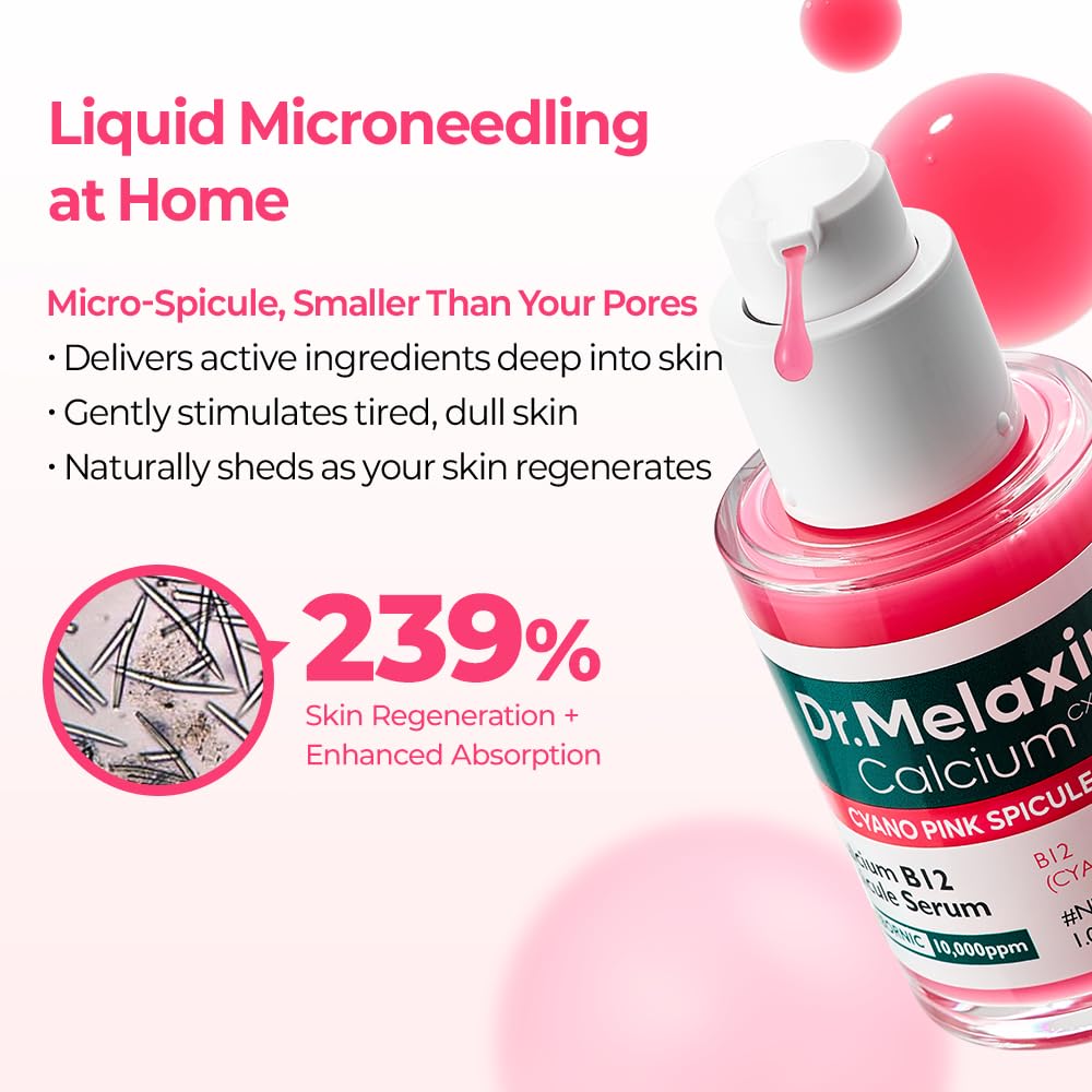 Dr.Melaxin Cyano Pink Spicule Serum with Vitamin B12, Liquid Microneedle Facial Treatment for Enlarged Pores..