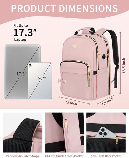 MATEIN Pink Laptop Backpack, 17 Inch TSA Approved Travel Carry On Backpack for Women