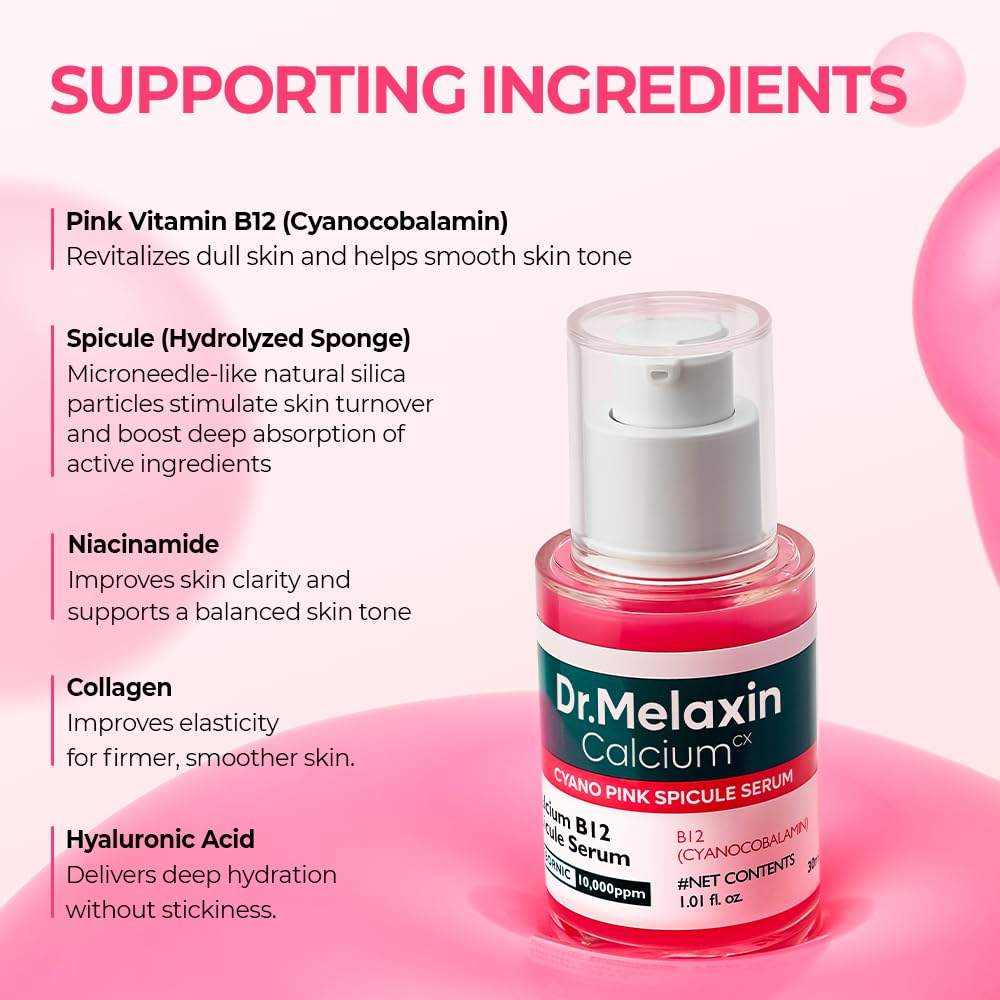 Dr.Melaxin Cyano Pink Spicule Serum with Vitamin B12, Liquid Microneedle Facial Treatment for Enlarged Pores..
