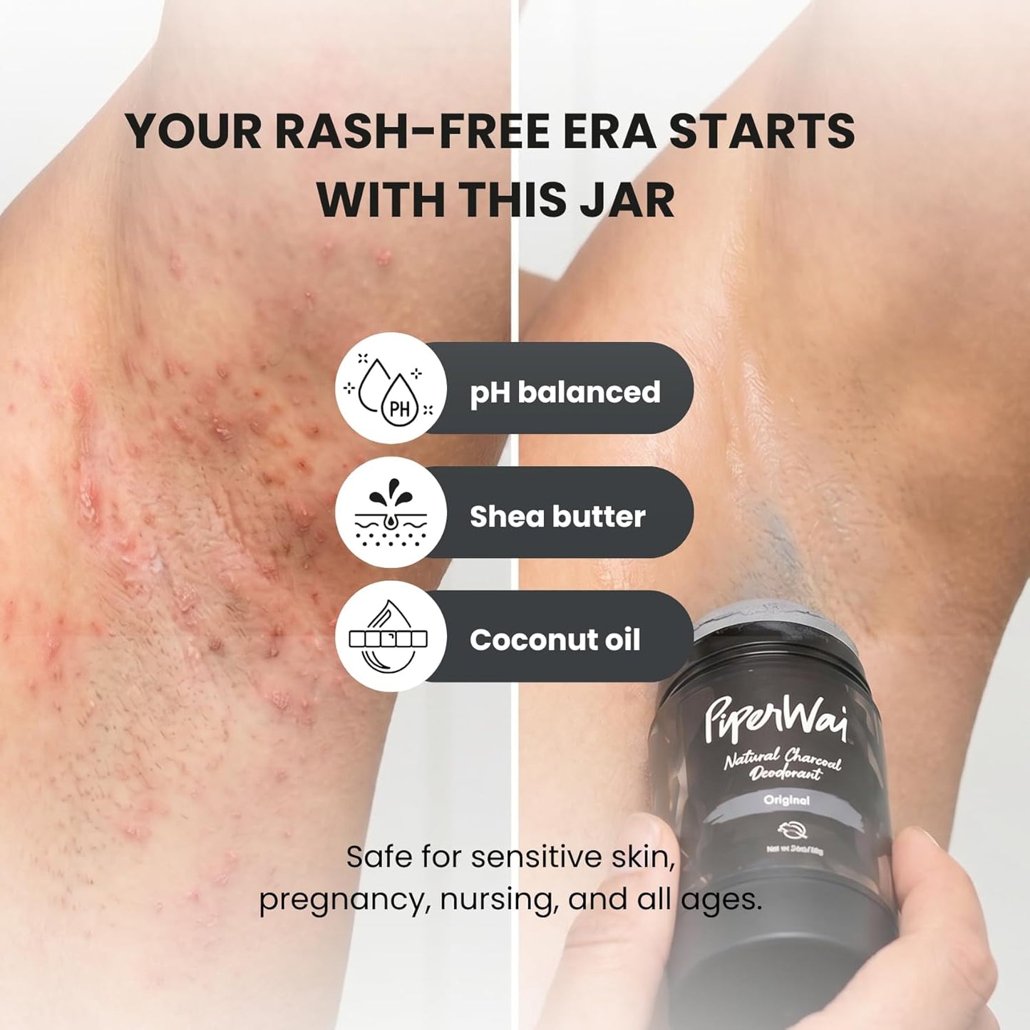 PiperWai Natural Deodorant w/Activated Charcoal | Odor Protection, Vegan, Aluminum Free, Shark Tank Product for Women & Men..