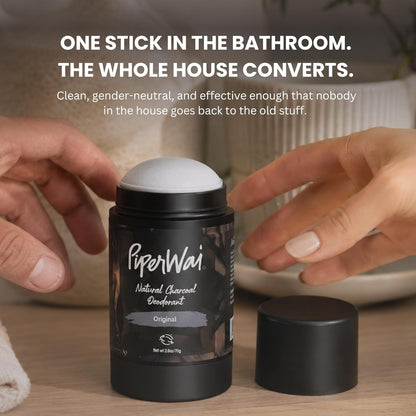 PiperWai Natural Deodorant w/Activated Charcoal | Odor Protection, Vegan, Aluminum Free, Shark Tank Product for Women & Men..