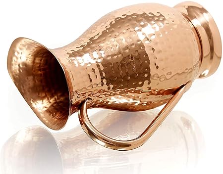 Pure Copper Pitcher with a Lid, Large Size Solid Handcrafted Copper Water Hammered Jug..