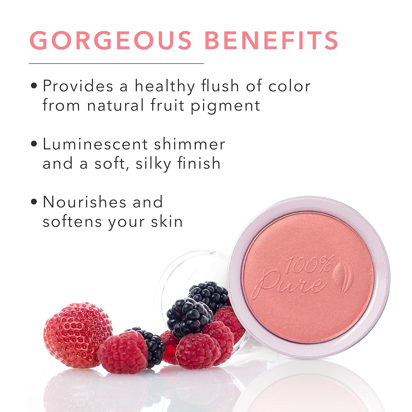 100% PURE Powder Blush (Fruit Pigmented), Mimosa, Soft Shimmery Finish, Nourishes Skin w/Rosehip Oil..
