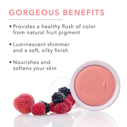 100% PURE Powder Blush (Fruit Pigmented), Mimosa, Soft Shimmery Finish, Nourishes Skin w/Rosehip Oil..