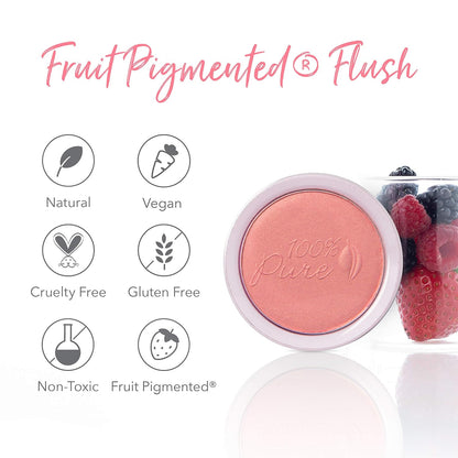 100% PURE Powder Blush (Fruit Pigmented), Mimosa, Soft Shimmery Finish, Nourishes Skin w/Rosehip Oil..