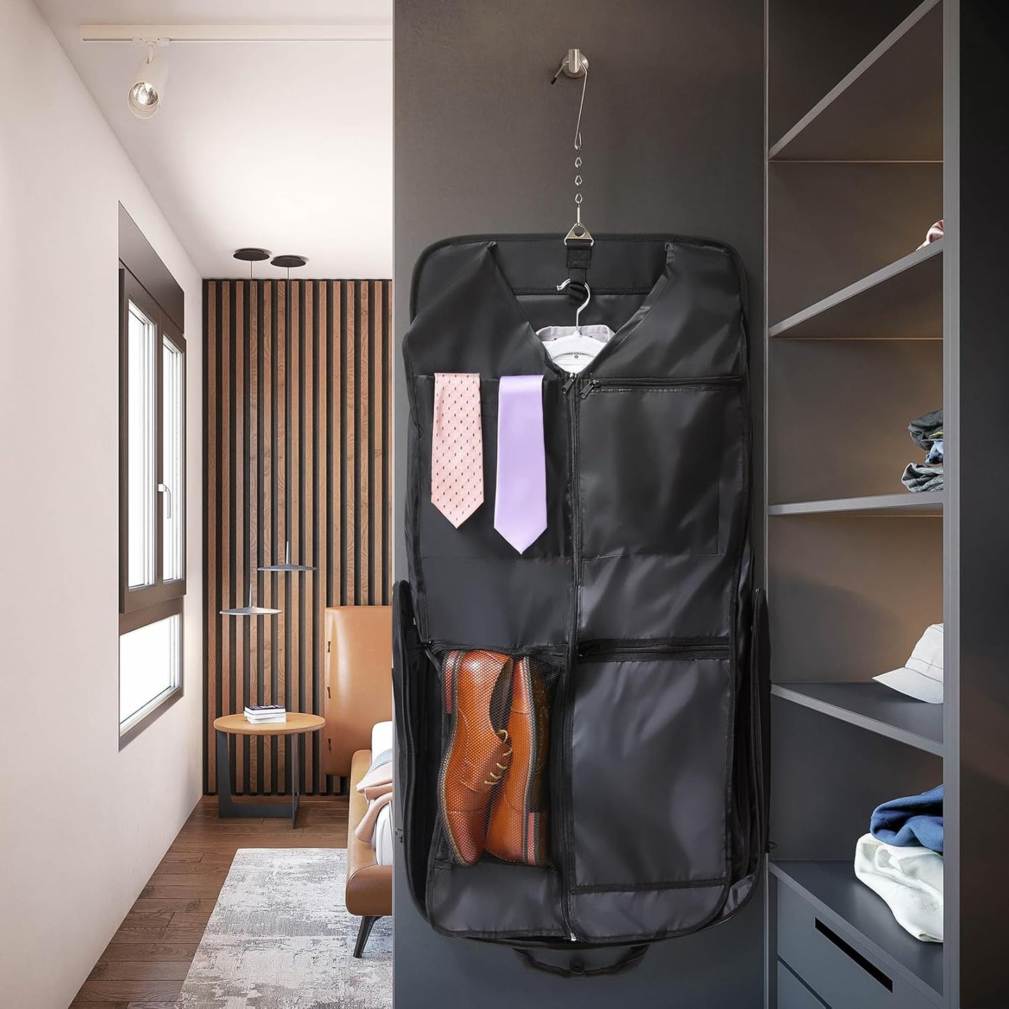 Premium Suit Garment Bag Carry On - Hangs 4 Suits - Travel & Business  (Black)