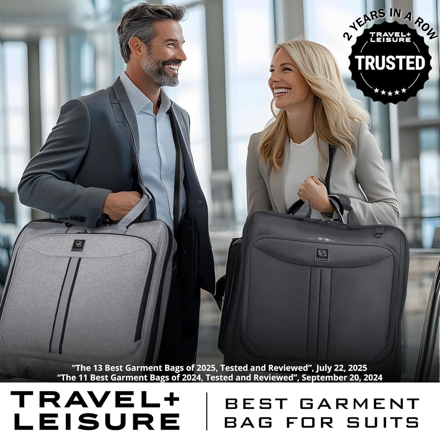Premium Suit Garment Bag Carry On - Hangs 4 Suits - Travel & Business  (Black)