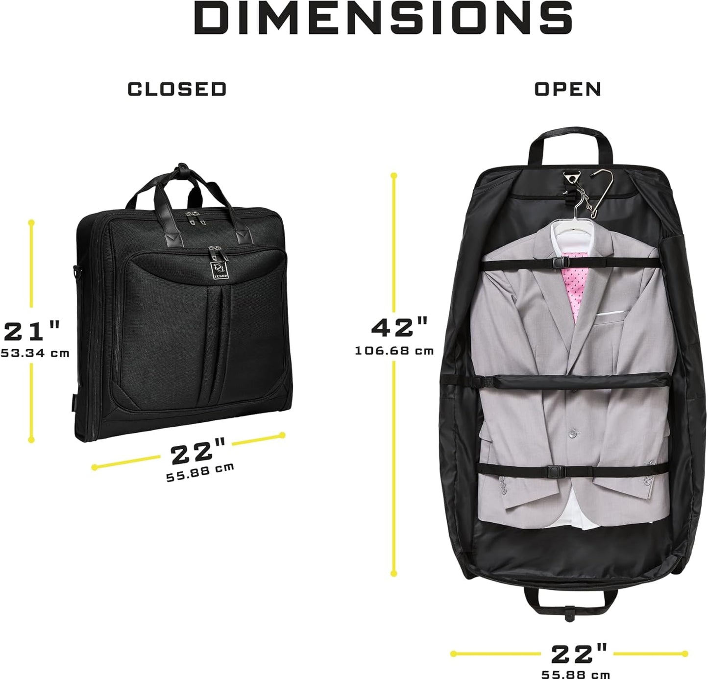 Premium Suit Garment Bag Carry On - Hangs 4 Suits - Travel & Business  (Black)
