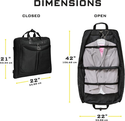 Premium Suit Garment Bag Carry On - Hangs 4 Suits - Travel & Business  (Black)