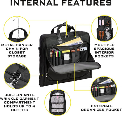 Premium Suit Garment Bag Carry On - Hangs 4 Suits - Travel & Business  (Black)