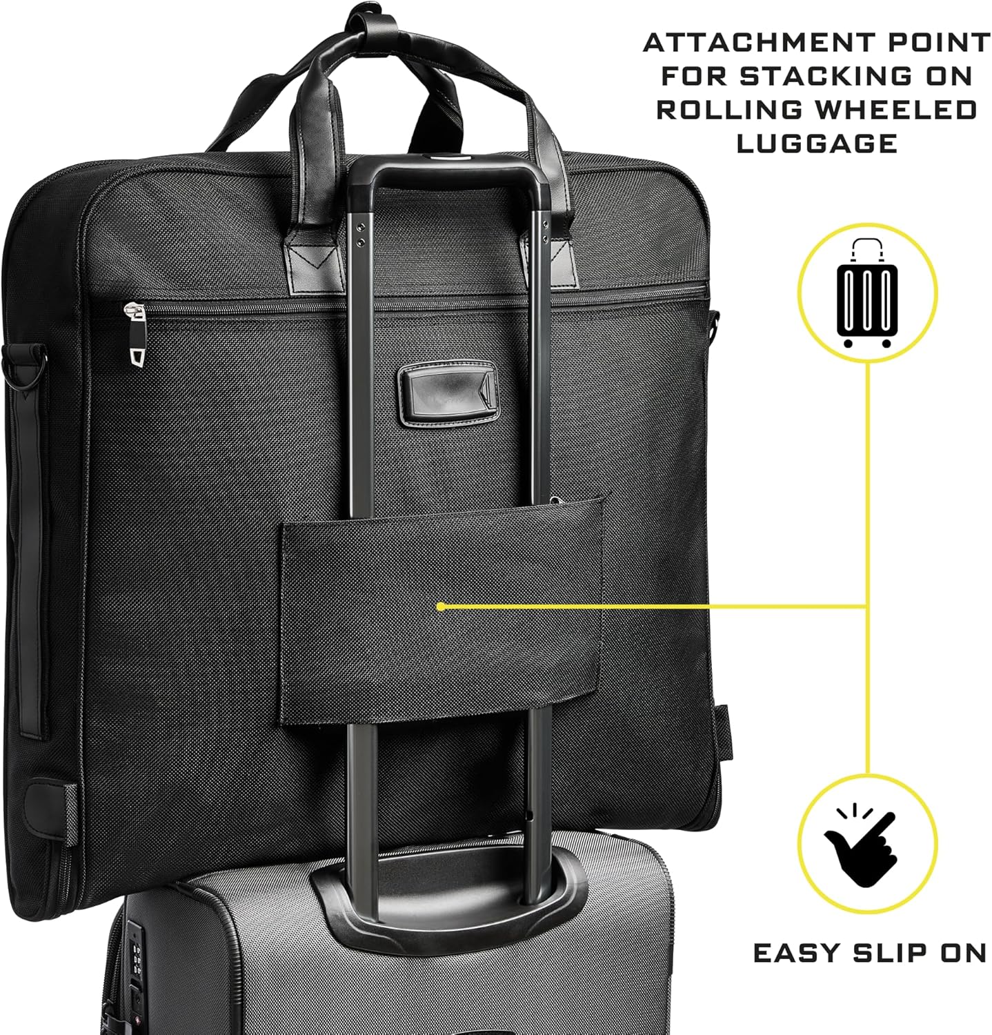 Premium Suit Garment Bag Carry On - Hangs 4 Suits - Travel & Business  (Black)