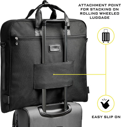 Premium Suit Garment Bag Carry On - Hangs 4 Suits - Travel & Business  (Black)