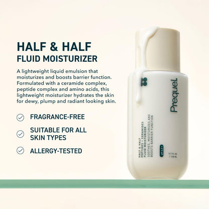 Prequel Skin Half and Half Fluid Moisturizer Face Cream. Lightweight Ceramide Peptide Lotion for All Skin Types..