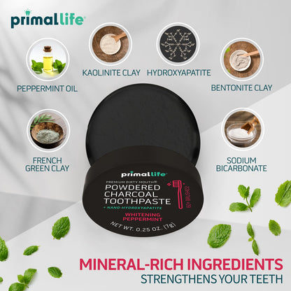 Primal Life Organics -Dirty Mouth Toothpowder, Activated Charcoal Tooth Cleaning Powder, Essential Oils..