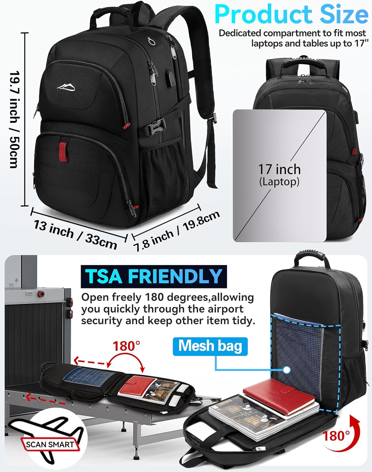 ProEtrade Travel Backpack, Extra Large Laptop for Women Men(Black)