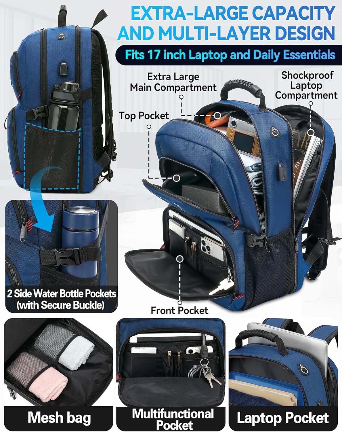 ProEtrade Travel Backpack, Extra Large Laptop Backpack School Business Anti Theft TSA Approved College Work Computer Bag Fits 17 Inch Laptop