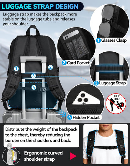 ProEtrade Travel Backpack, Extra Large Laptop for Women Men(Black)