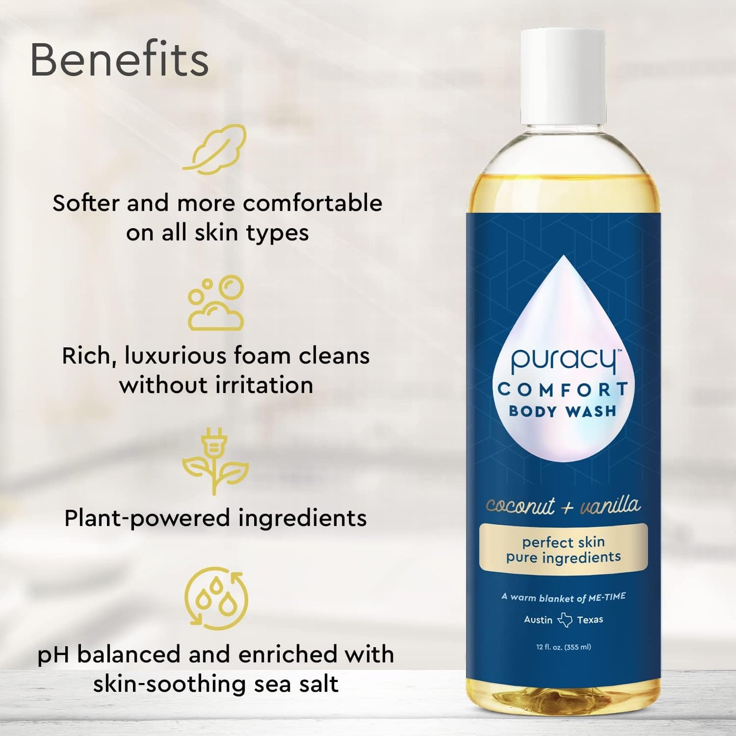 Puracy Body Wash - Natural Body Wash for Women, Men, Kids - Pure Plant Ingredients, Moisturizing Shower Gel, Body Soap for Dry Sensitive Skin..
