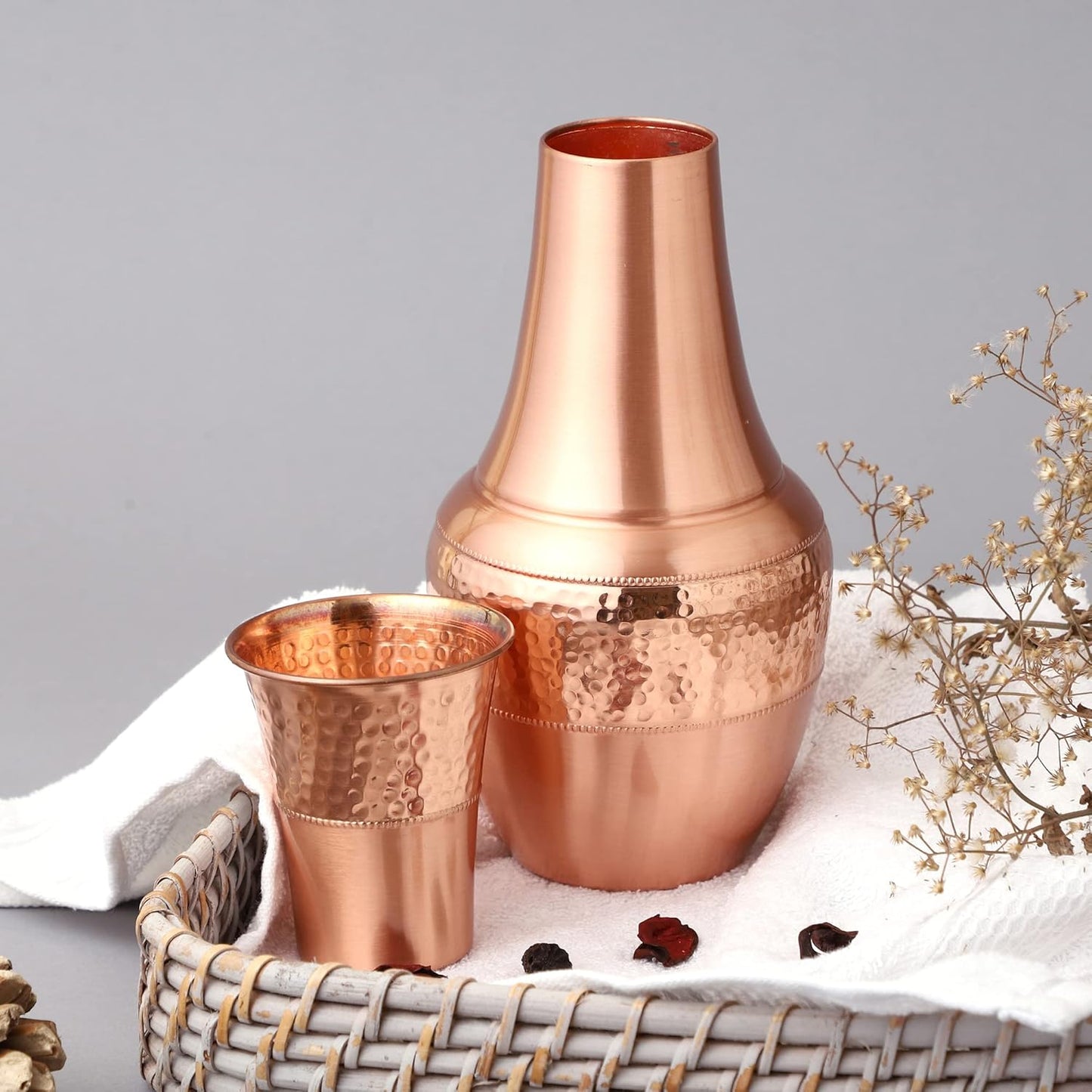 Pure Copper Carafe | Bedside Water Carafe with Tumbler - Copper Carafe..
