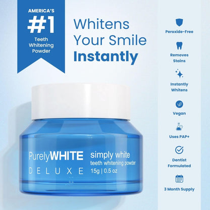 PurelyWHITE DELUXE, Whitening Powder - Removes Stains, No Sensitivity - Enamel-Safe Toothpaste Whitening Powder for Coffee..