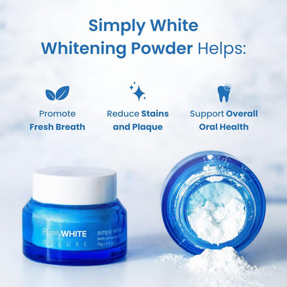 PurelyWHITE DELUXE, Whitening Powder - Removes Stains, No Sensitivity - Enamel-Safe Toothpaste Whitening Powder for Coffee..