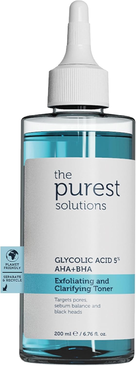 The Purest Solutions Exfoliating and Clarifying Toner (Glycolic Acid 5% AHA + BHA) - for All Skin Types | Cruelty Free (6.76 fl. oz)