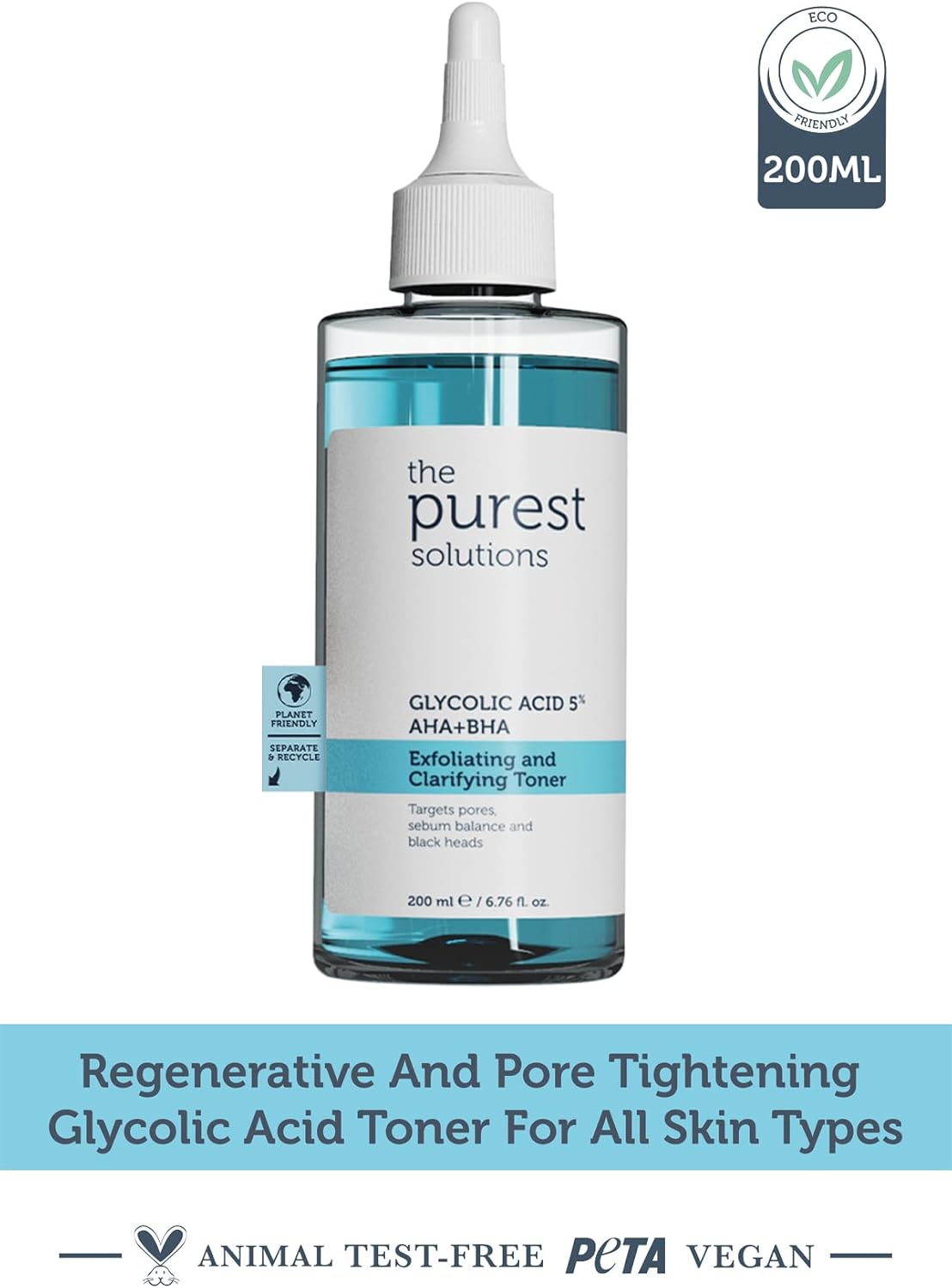 The Purest Solutions Exfoliating and Clarifying Toner (Glycolic Acid 5% AHA + BHA) - for All Skin Types | Cruelty Free (6.76 fl. oz)