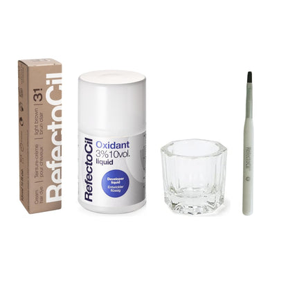 RefectoCil Hair Tinting Kit Includes Cream Hair Dye + Liquid Oxidant 3% + Mixing Brush & Mixing Dish | #3.1 Light brown