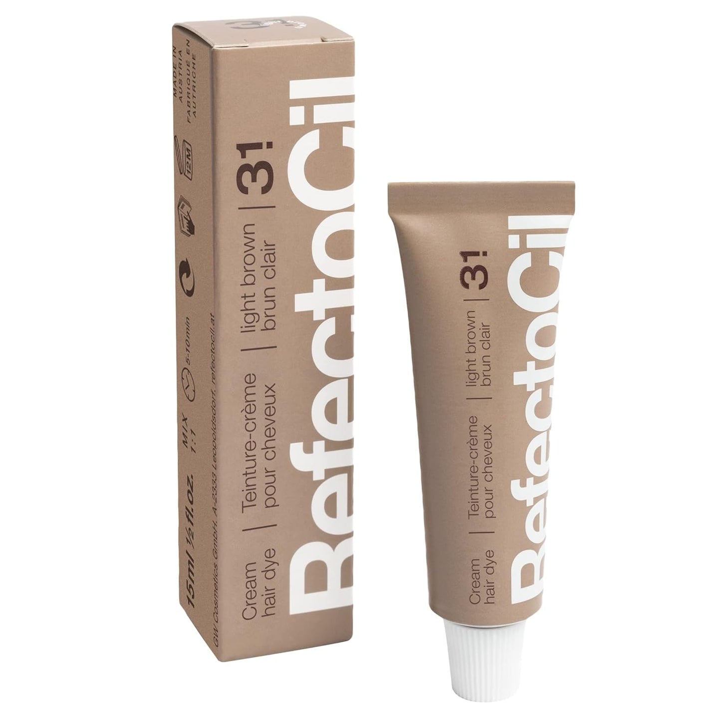 RefectoCil Hair Tinting Kit Includes Cream Hair Dye + Liquid Oxidant 3% + Mixing Brush & Mixing Dish | #3.1 Light brown