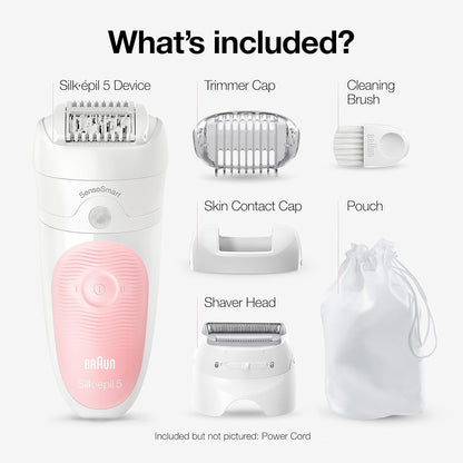 Braun Epilator Silk-épil 5 5-620, Hair Removal Device, Epilator for Women, Shaver & Trimmer, Cordless, Rechargeable, Wet & Dry, 6 Piece Set