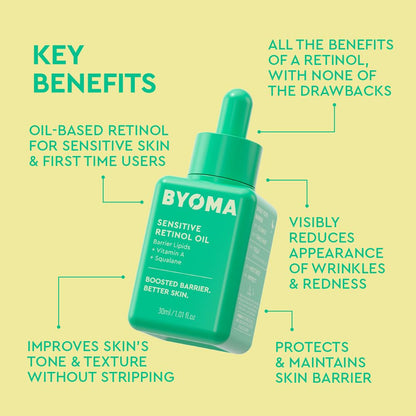 BYOMA Sensitive Retinol Oil - Face Treatment with Squalane &amp; Vitamin A - 1.01 Fl. Oz