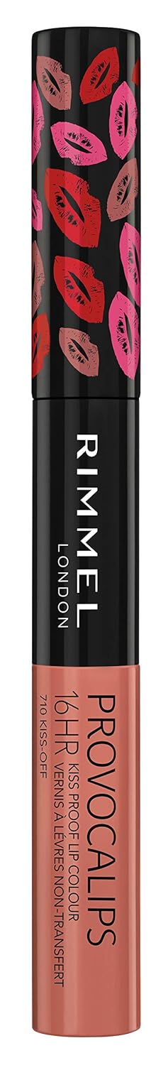 Rimmel London Provocalips 16hr Kiss-Proof Lip Color - Two-Step Liquid Lipstick to Lock in Color and Shine - 710 Kiss-Off, 0.14 Fl Oz