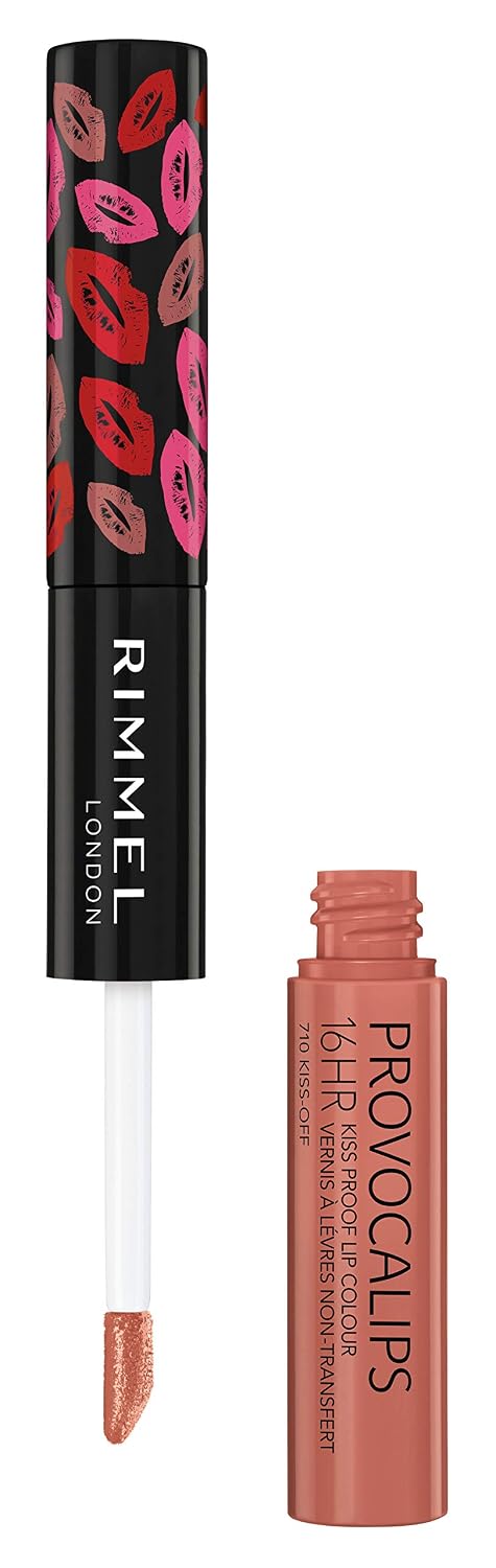 Rimmel London Provocalips 16hr Kiss-Proof Lip Color - Two-Step Liquid Lipstick to Lock in Color and Shine - 710 Kiss-Off, 0.14 Fl Oz