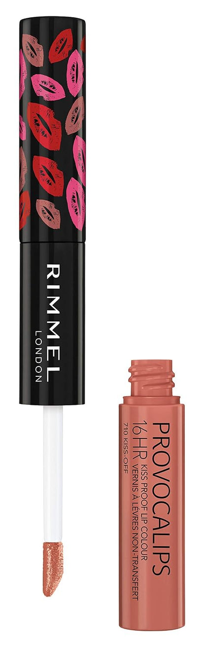 Rimmel London Provocalips 16hr Kiss-Proof Lip Color - Two-Step Liquid Lipstick to Lock in Color and Shine - 710 Kiss-Off, 0.14 Fl Oz