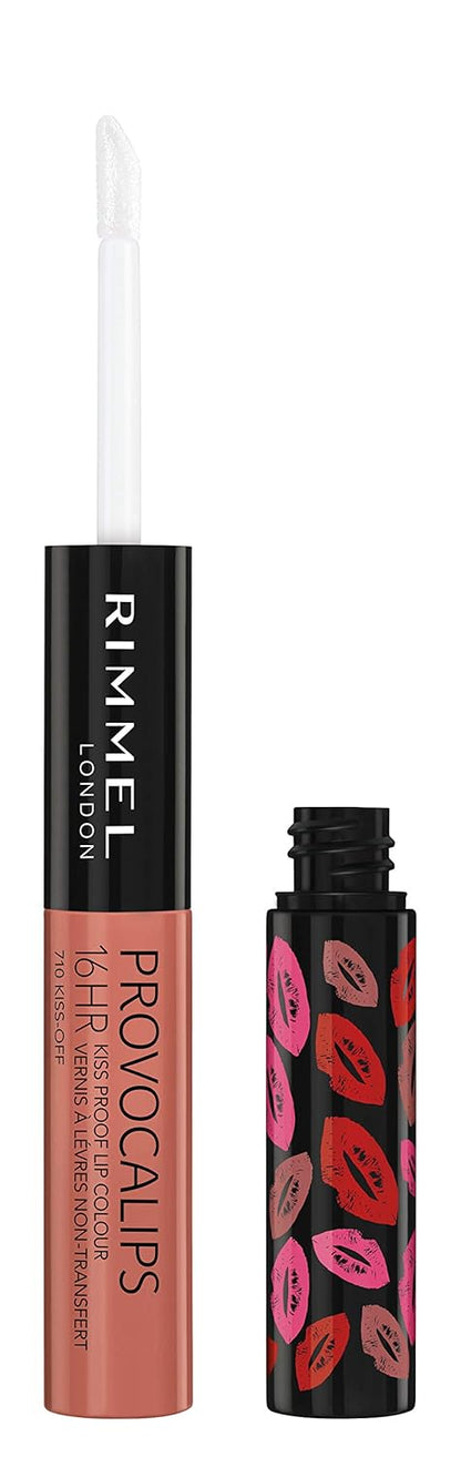 Rimmel London Provocalips 16hr Kiss-Proof Lip Color - Two-Step Liquid Lipstick to Lock in Color and Shine - 710 Kiss-Off, 0.14 Fl Oz