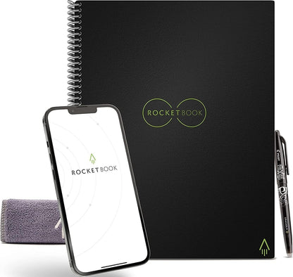 Rocketbook Core Reusable Spiral Notebook, Executive Size 6x8.8, Black - Dotted Pages, App-Connected..
