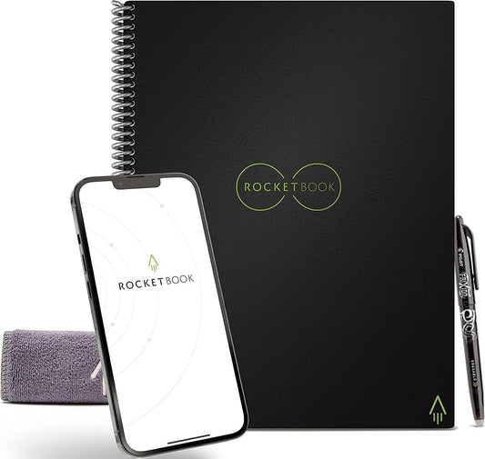 Rocketbook Core Reusable Spiral Notebook, Executive Size 6x8.8, Black - Dotted Pages, App-Connected
