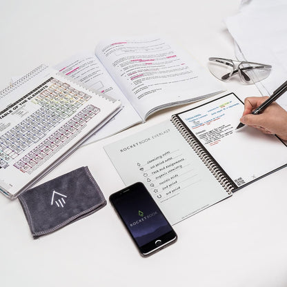 Rocketbook Core Reusable Spiral Notebook, Executive Size 6x8.8, Black - Dotted Pages, App-Connected..