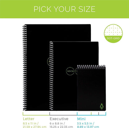 Rocketbook Core Reusable Spiral Notebook, Executive Size 6x8.8, Black - Dotted Pages, App-Connected..