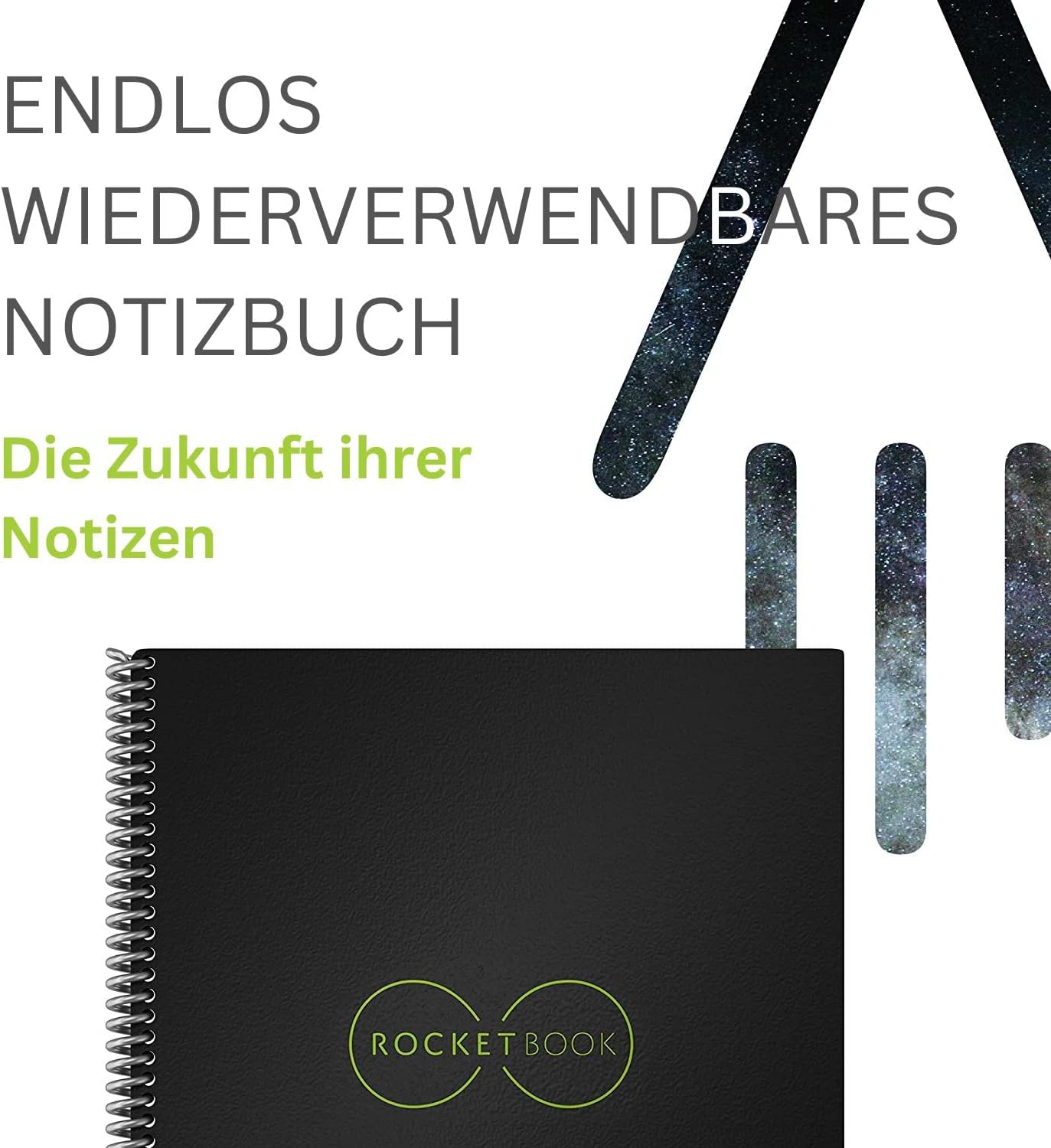 Rocketbook Core Reusable Spiral Notebook, Executive Size 6x8.8, Black - Dotted Pages, App-Connected..