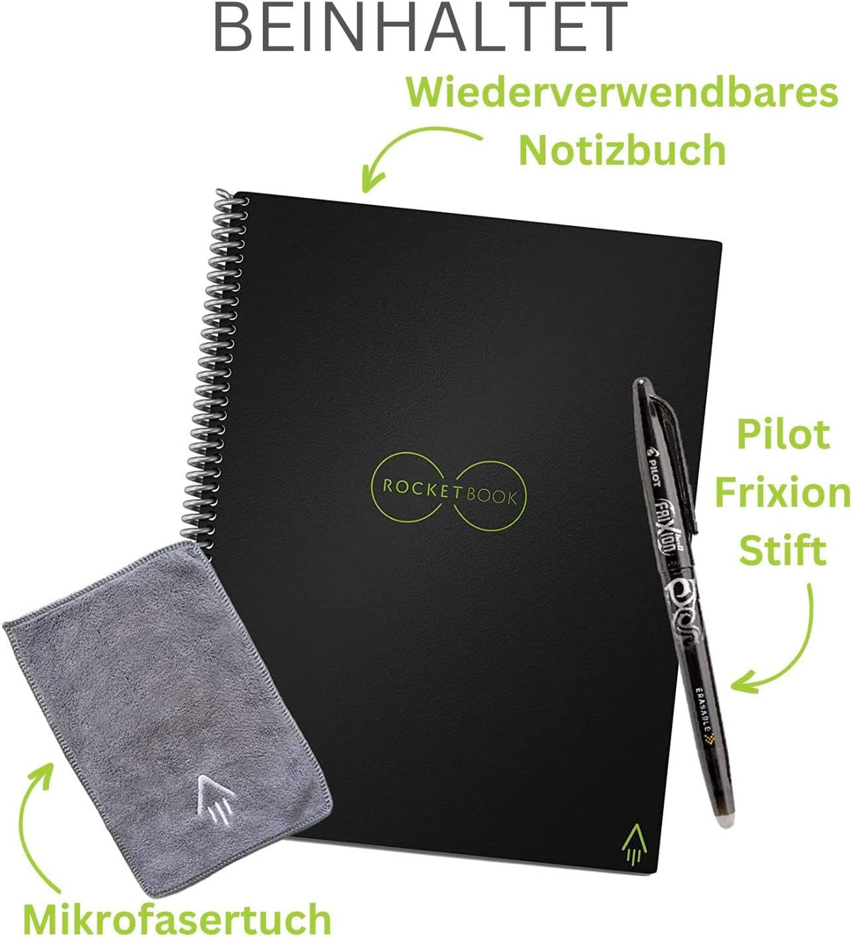 Rocketbook Core Reusable Spiral Notebook, Executive Size 6x8.8, Black - Dotted Pages, App-Connected..