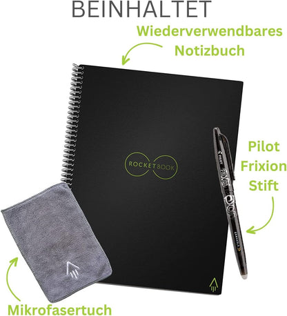 Rocketbook Core Reusable Spiral Notebook, Executive Size 6x8.8, Black - Dotted Pages, App-Connected..