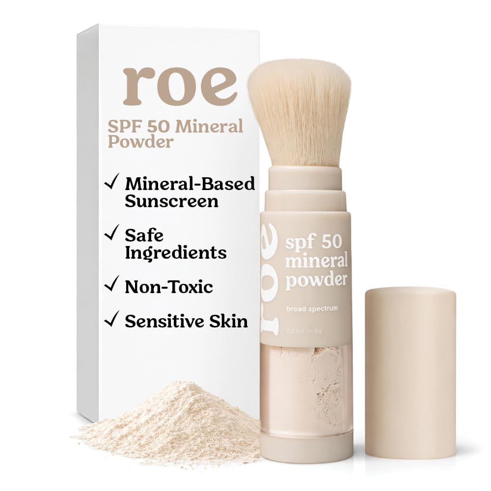 Roe Wellness- SPF 50 Powder Sunscreen Mineral-Based, Non-Toxic Brush-on For Kids, Adults & Babies..