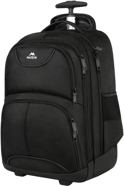 MATEIN Rolling Backpack, 17 inch Water Resistant Wheeled Laptop Backpack for Men Women Adults to Travel, Black