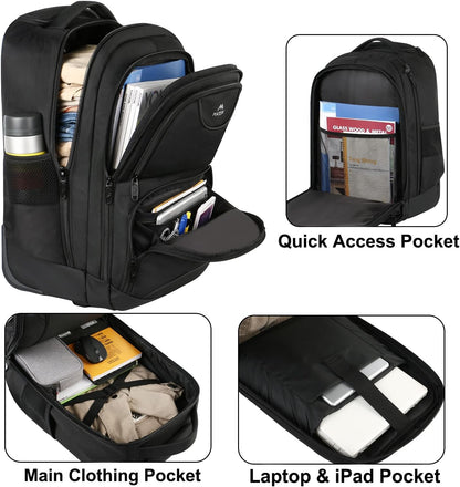 MATEIN Rolling Backpack, 17 inch Water Resistant Wheeled Laptop Backpack for Men Women Adults to Travel, Black