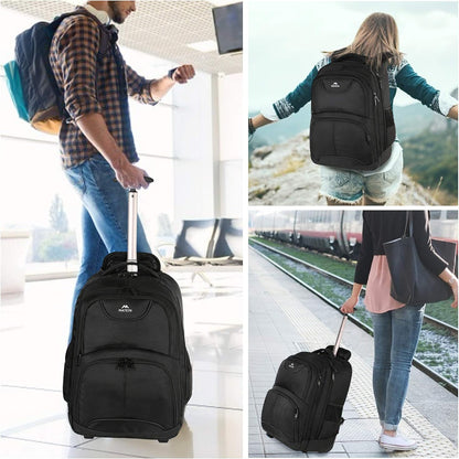 MATEIN Rolling Backpack, 17 inch Water Resistant Wheeled Laptop Backpack for Men Women Adults to Travel, Black