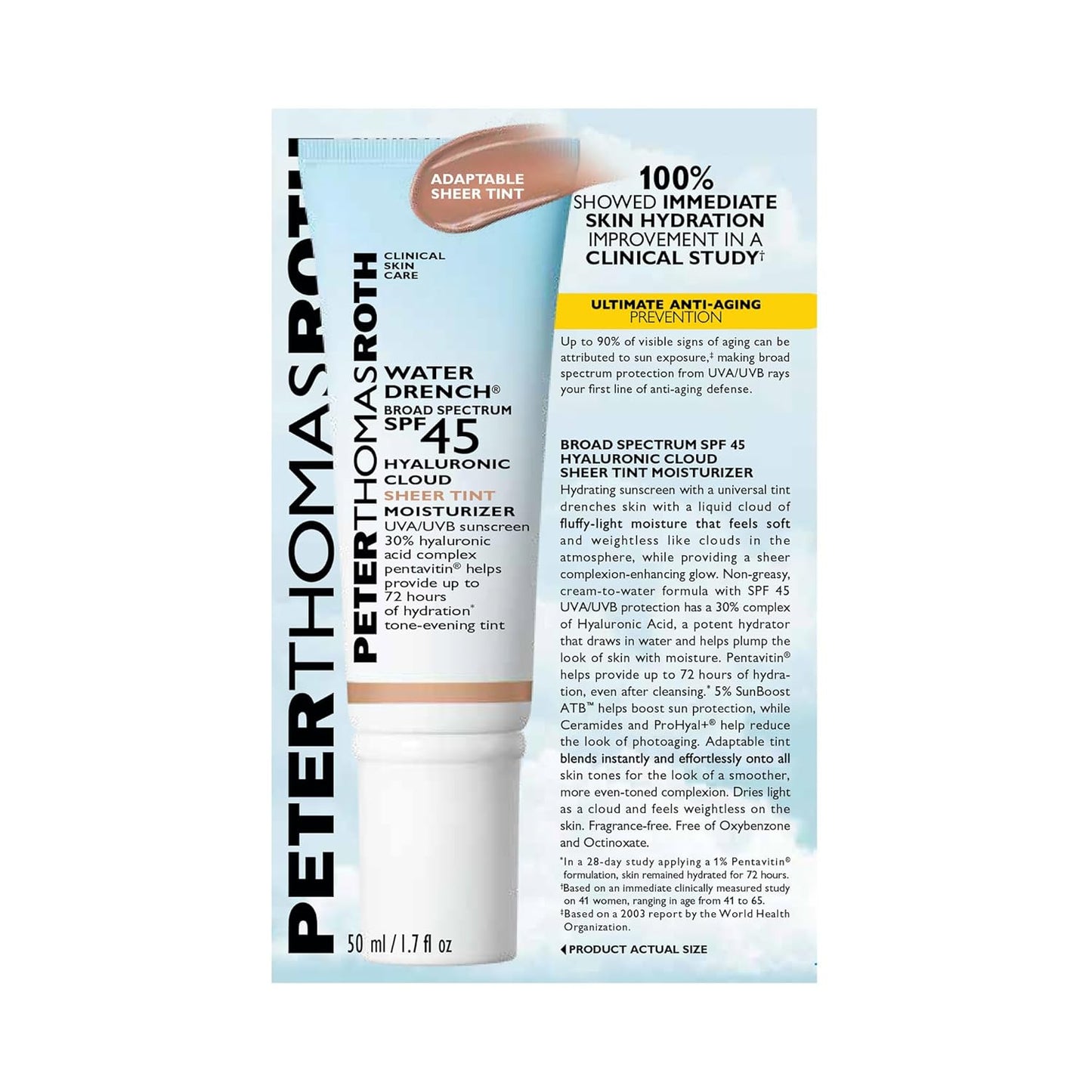 Peter Thomas Roth | Water Drench® Broad Spectrum SPF 45 Hyaluronic Cloud Sheer Tint Moisturizer